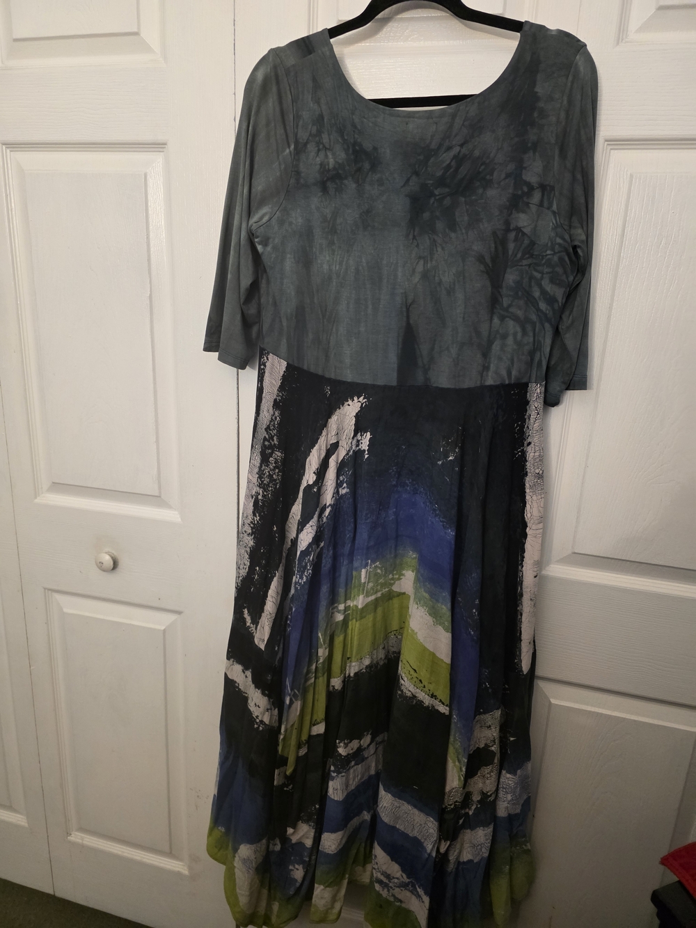 Art Of Cloth Green and Blue Long Sleeve Abstract Maxi Dress - Picture 2 of 2